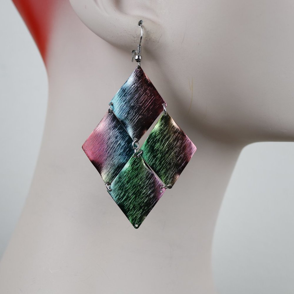 Vintage 80s Oil Slick Diamond Plated Earrings